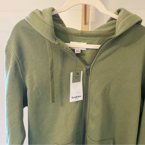 Men's Hooded Zip-Up Sweatshirt - Goodfellow Co Green M: Fleece - Picture 2 of 5